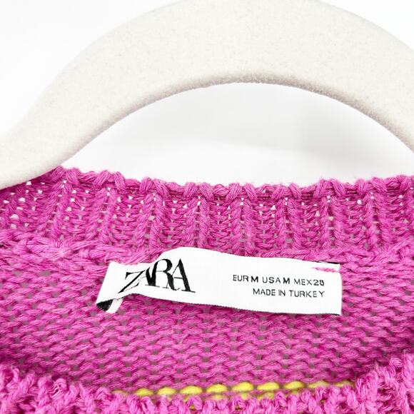 Zara Womens Bloggers Fav Fall Knit Striped Oversized Cropped Sweater Size M - Picture 5 of 6